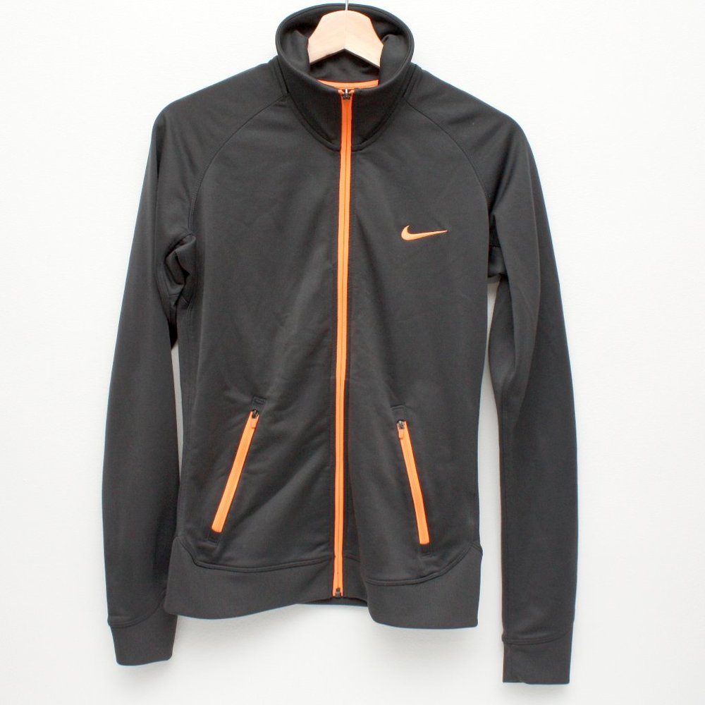 Nike Women's DriFit Full Zip Training Sweater Track Jacket Dark Gray Medium Size